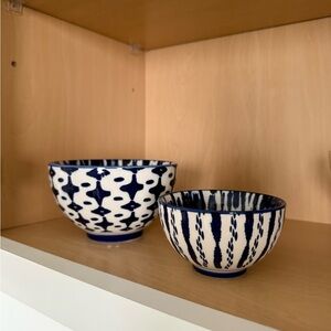West Elm Blue and White Ceramic Bowls